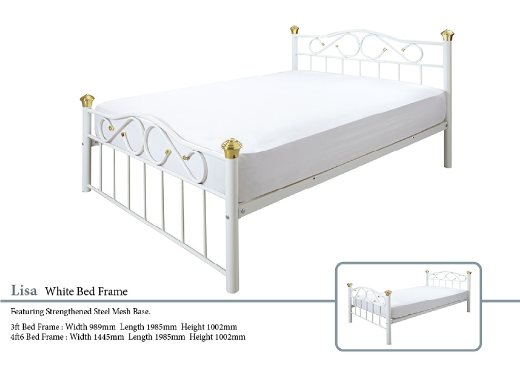 Lisa White Metal Bed Frame Paul Paice, Metal Bed Frame With Mesh Base