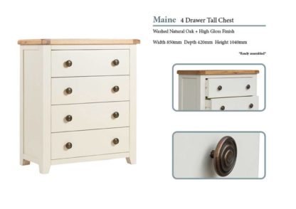 Maine 4 Drawer Oak Tall Chest Specifications