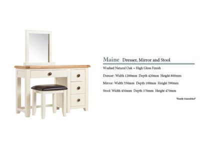 Maine Oak Dresser, Mirror and Stool Specifications