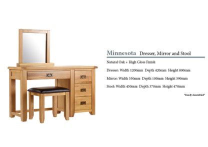 Minnesota Oak Dresser, Mirror and Stool Specifications